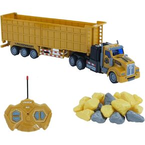 Remote Control Semi Dump Truck with Trailer Includes Simulated Stones, 14" 1:48 Trailer Dump Truck Toy, Equipped with 2 Rechargeable Batteries, Gifts Ideas for Boys Age 3-8 Year Old