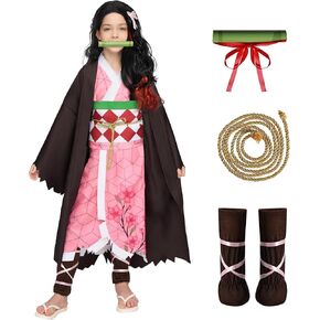 Spooktacular Creations Halloween Ninja Costumes for Kids, Girls Kimono Set with Wig, Toddlers Pink Anime Outfit