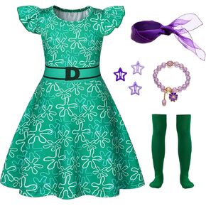 Akokvlar Girls Green Disgust Costume Cartoon Yellow Joy Costume Dress Halloween Outfit