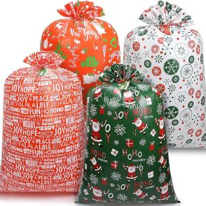 HRX Package 4pcs Jumbo Plastic Gift Bags, 56x36 inch XL Christmas Gift Wrapping Sacks Pouches for Giant Xmas Presents Party Favor