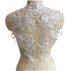 1 Pair Sequins 3D Flowers Embroidery Patch Lace Applique Sew On Patches Floral Patch Costume for Wedding/Evening Dress Decor (red)