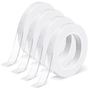 4 Pack of Double Sided Tape Heavy Duty Transparent Nano Tape Waterproof Reusable Double Sided Mounting Tape for Hanging Picture, Poster, Carpet(Total Length:39.4FT) (4, Width:0.6inch)