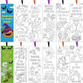 DIYASY 72 Pcs Halloween Bookmarks, Color Your Own Pumpkin Bookmarks for Kids DIY Coloring Blank Bookmark Classroom Art Craft Supplies Fall Halloween Trick or Treat Party Favors Prize
