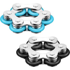 2 Pieces Fidget Toys Flippy Roller Chain, Six Roller Chain Fidget Toys Bike Chain Toys Novelty Stress Relief for Adults Teens Anxiety Autism, ADHD (Dark Blue, Sky Blue)