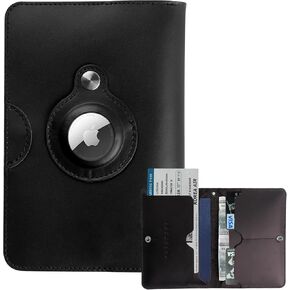 Genuine Leather Passport Holder with AirTag Slot, Passport Cover for Travel, Travel Wallet Cover Case for Men Women, Travel Must Haves Travel Essentials Black