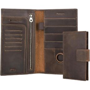 Contacts Full Grain Leather Family Passport Holder for 4 Airtag Passport Wallet RFID Blocking Travel Passport Cover with 4 Passport Slot, 6 Card Slot (Brown)