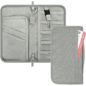 FYY Passport Holder Family Travel - Passport Wallet for Women and Men, Portable Travel Document Organizer for Credit Cards, Boarding Pass, ID Card, Cash, Tickets, Clutch Bag Travel Essentials Grey