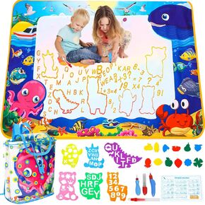 Aqua Doodle Pad Neon，Water Doodle Mat with Bag, Water Drawing for Travel, Magic Coloring Painting Writing Mat for Toddlers & Kids 3 4 5 6 7