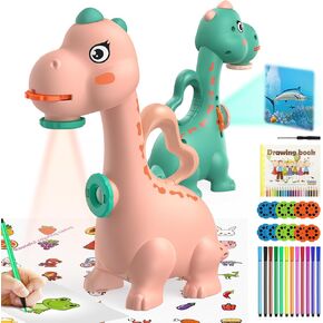 KETIEE Dinosaur Drawing Projector Toys for Ages 5-7 Tracing and Drawing Projector for Kids with Two Projector Heads, Smart Art Sketcher Projector with 96 Stencils, Toddler Toys for Boys (Green)