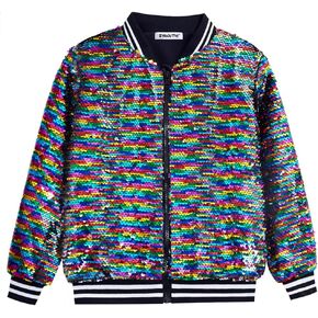 Boys Flip Sequin Jackets Striped Collar Bomber Varsity for Kids Glitter Birthday Coat Shiny Boy Clothes