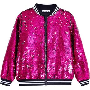 Boys Flip Sequin Jackets Striped Collar Bomber Varsity for Kids Glitter Birthday Coat Shiny Boy Clothes
