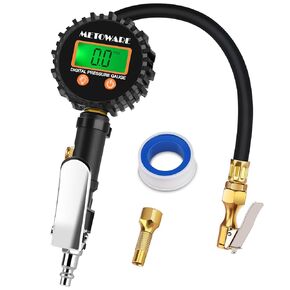 METOWARE Digital Tire Inflator with Pressure Gauge (0-250 PSI), Professional Tire Pressure Gauge with Secure Air Chuck, Heavy Duty Air Compressor Accessories, 0.1 Display Resolution, Car Accessories