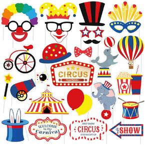 SWYOUN 27PCS Carnival Circus Photo Booth Props Birthday Party Decorations Supplies