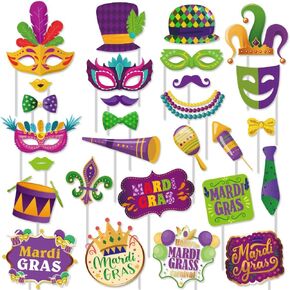 SWYOUN 28PCS Mardi Gras Photo Booth Props Party Favor Kit Wedding Birthday Party Supplies Decorations