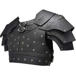 HiiFeuer Medieval Faux Leather Chest Armor, Vintage Pauldron Shoulder Armor Adjustable Mercenary Knight Archer Vest Armour