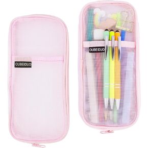 Pencil Case, Pink Pencil Pouch, Mesh Pencil Case, Clear Pencil Case With Zipper, Pencil Bag, Large Capacity Cosmetics Bag, Organizer Box for Adult, Aesthetic Pen Bag for Office Travel School Supplies