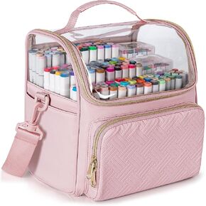 Large Marker Organizer Case for 180 Markers, Marker Storage Bag with Dividers and 4 Pockets for Paint Markers, Paint Brushes, Colored Pencils or Other Art Supplies, Black (Patented Design)