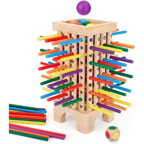 Montessori Game Wooden Board Game, 42 Colorful Wooden Sticks Dice Game Math Educational Toys for 3 4 5 6 Years Old, Fine Motor Skills Game & Counting Toy Family Game Travel Game Gifts for Kids