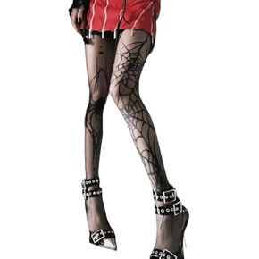 Halloween Spiderweb Gothic Tight Stockings Black Spider Web Thigh High Stockings Pantyhose for Halloween Cosplay Costume