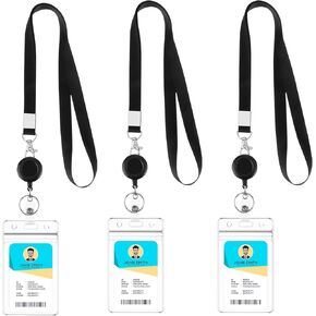 BESARME 3 Pack Lanyards for ID Badges Holder Retractable Badge Reel Clip with Cruise Ship ID Cards Holders Clear Waterproof