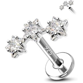 COCHARM 925 Sterling Silver Flat Cartilage Earrings Stud 16g 6mm 8mm 10mm Flat Back Helix Piercing Jewelry Star Tragus Earring Silver Climb Conch Jewelry Hypoallergenic Conch Earrings for Women Man