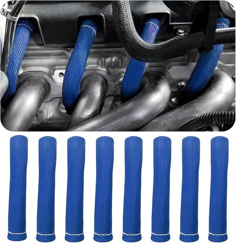 8 PCS Spark Plug Wire Protector Sleeve, 6 Inches Glass Fiber Automotive Wire Heat Insulation Boots, Fireproof Protect Cover Replacement for Spark Plug Wire, Car Accessories (Blue) in Saudi Arabia