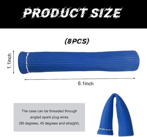 8 PCS Spark Plug Wire Protector Sleeve, 6 Inches Glass Fiber Automotive Wire Heat Insulation Boots, Fireproof Protect Cover Replacement for Spark Plug Wire, Car Accessories (Blue) in Saudi Arabia