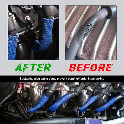 8 PCS Spark Plug Wire Protector Sleeve, 6 Inches Glass Fiber Automotive Wire Heat Insulation Boots, Fireproof Protect Cover Replacement for Spark Plug Wire, Car Accessories (Blue) in Saudi Arabia