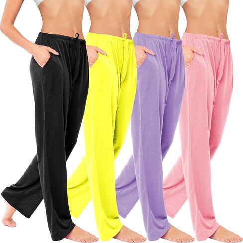 Sexy Basics Women's 4 Pack Casual Active Relaxed Flowy Fit Lounge & Yoga Pants in Kuwait