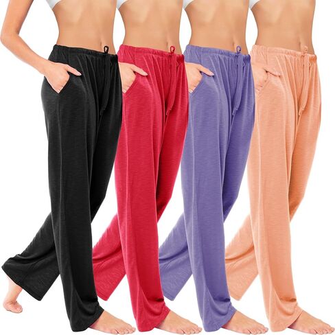 Sexy Basics Women's 4 Pack Casual Active Relaxed Flowy Fit Lounge & Yoga Pants in Kuwait