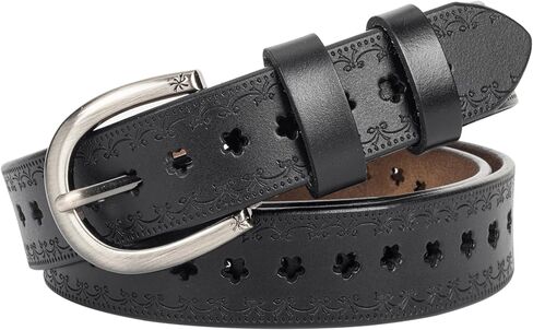 حزام نسائي من الجلد الناعم مع زهرة مجوفة - أحزمة ريفية أصلية عتيقة مع إبزيم دبوسي مقاس 28-36 بوصة للخصر in Kuwait