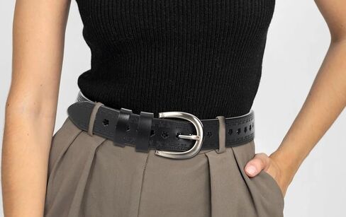 حزام نسائي من الجلد الناعم مع زهرة مجوفة - أحزمة ريفية أصلية عتيقة مع إبزيم دبوسي مقاس 28-36 بوصة للخصر in Kuwait