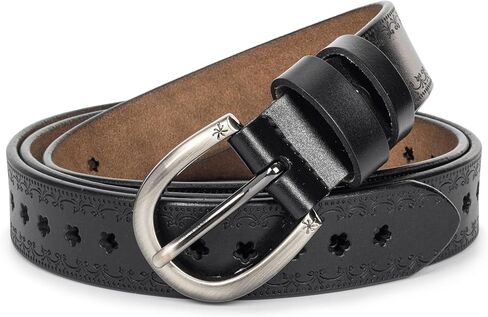 حزام نسائي من الجلد الناعم مع زهرة مجوفة - أحزمة ريفية أصلية عتيقة مع إبزيم دبوسي مقاس 28-36 بوصة للخصر in Kuwait