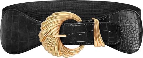 Genhoo Womens Elastic Waist Belt for Dress Stretchy Wide Belts Vintage Leather Cinch Belt with Gold Buckle in Saudi Arabia