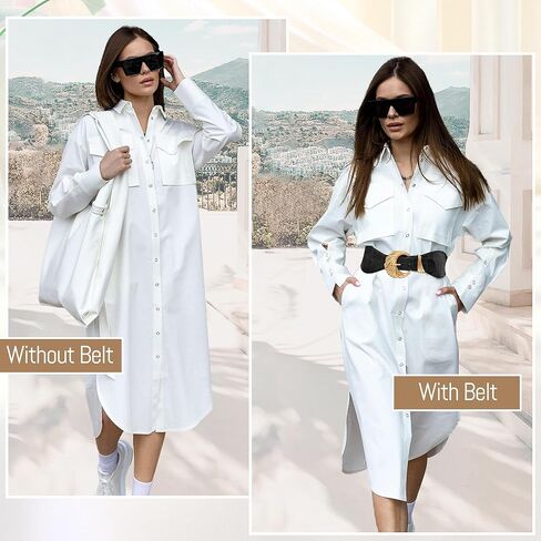 Genhoo Womens Elastic Waist Belt for Dress Stretchy Wide Belts Vintage Leather Cinch Belt with Gold Buckle in Saudi Arabia