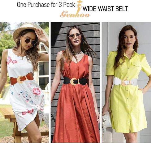 Genhoo Womens Elastic Waist Belt for Dress Stretchy Wide Belts Vintage Leather Cinch Belt with Gold Buckle in Saudi Arabia