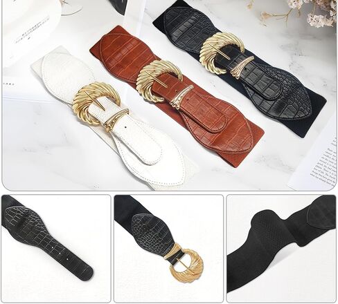 Genhoo Womens Elastic Waist Belt for Dress Stretchy Wide Belts Vintage Leather Cinch Belt with Gold Buckle in Saudi Arabia