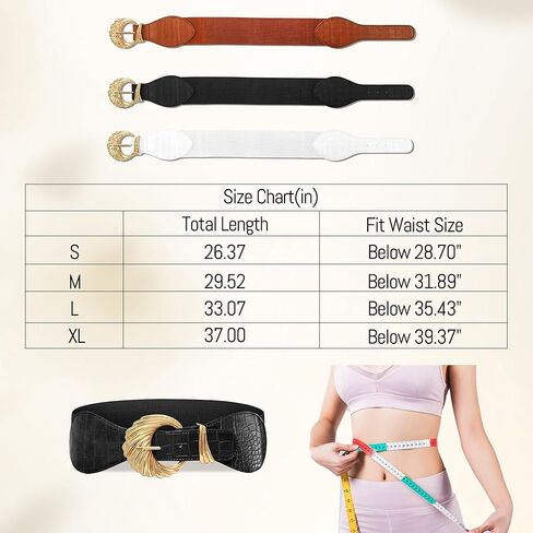 Genhoo Womens Elastic Waist Belt for Dress Stretchy Wide Belts Vintage Leather Cinch Belt with Gold Buckle in Saudi Arabia
