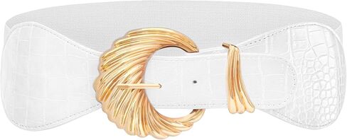 Genhoo Womens Elastic Waist Belt for Dress Stretchy Wide Belts Vintage Leather Cinch Belt with Gold Buckle in Saudi Arabia