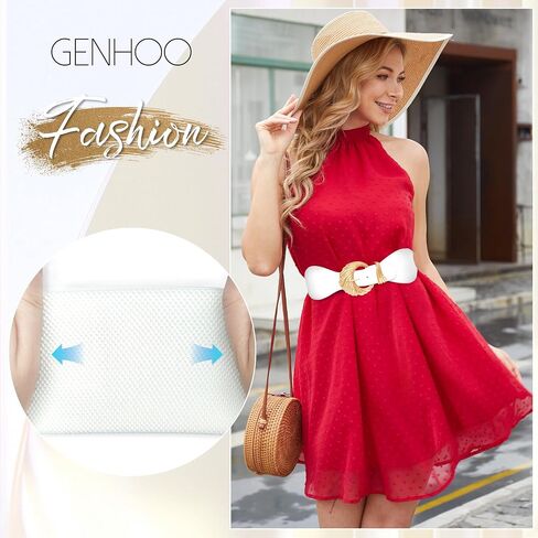 Genhoo Womens Elastic Waist Belt for Dress Stretchy Wide Belts Vintage Leather Cinch Belt with Gold Buckle in Saudi Arabia