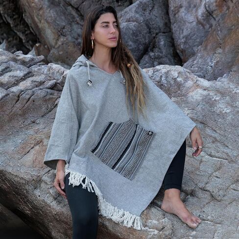 virblatt - Poncho Men | 100% Cotton | Mexican Poncho Men Baja Hoodie |Big Hood| Winter Pancho Warm Hooded Poncho Cape in Kuwait