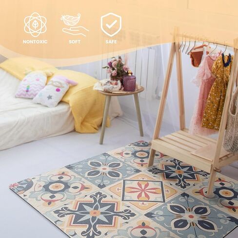 سجادة ألغاز لعب أنيقة مقاس 35.4 × 35.4 بوصة - 9 بلاطات بساط لعب ناعم وغير سام، بلاط إسفنجي من مادة إي في إيه لصالة الألعاب الرياضية وغرفة اللعب وغرفة المعيشة in Saudi Arabia