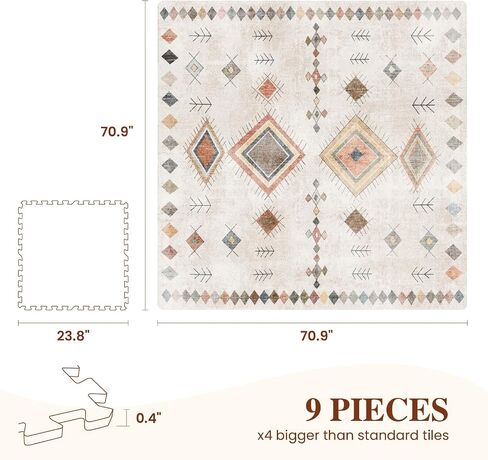 سجادة ألغاز لعب أنيقة مقاس 35.4 × 35.4 بوصة - 9 بلاطات بساط لعب ناعم وغير سام، بلاط إسفنجي من مادة إي في إيه لصالة الألعاب الرياضية وغرفة اللعب وغرفة المعيشة in Saudi Arabia
