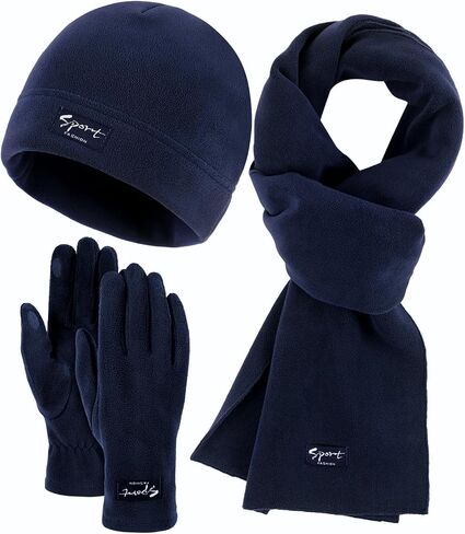 Winter Hat Scarf Gloves Set for Men Womens 3PCS,Soft Warm Microfleece Winter Skull Cap Long Thick Scarf Touchscreen Gloves in Saudi Arabia