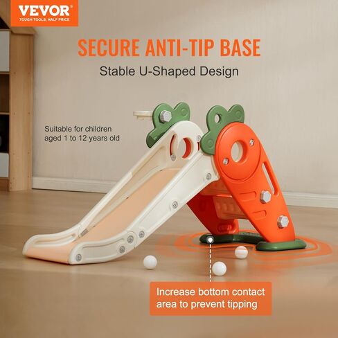 VEVOR طفل صغير منزلق قابل للطي للأطفال مع سلالم قابلة للتسلق وحلقة كرة السلة للأعمار من 1 إلى 3 سنوات، مجموعة لعب منزلق داخلي وخارجي للأطفال في حدود 88 رطل، ملعب للأطفال الصغار مع درابزين مرتفع، شريط مضاد للانزلاق in Saudi Arabia