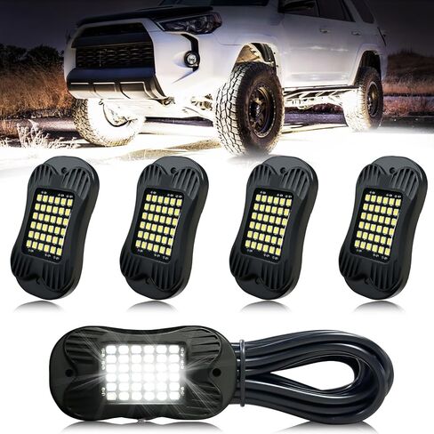 SHINIGHT 4 Pods White Rock Lights 6000K أبيض نقي فائق السطوع ضوء سفلي، أسلاك تمديد 10FT/3M لكل ضوء، 36 شريحة SMD LED، مقاومة للماء IP68، أضواء الصخور للشاحنات UTV ATV SUV Boats in Saudi Arabia