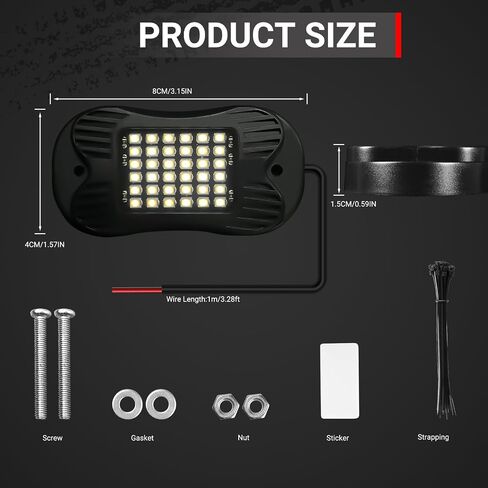 SHINIGHT 4 Pods White Rock Lights 6000K أبيض نقي فائق السطوع ضوء سفلي، أسلاك تمديد 10FT/3M لكل ضوء، 36 شريحة SMD LED، مقاومة للماء IP68، أضواء الصخور للشاحنات UTV ATV SUV Boats in Saudi Arabia