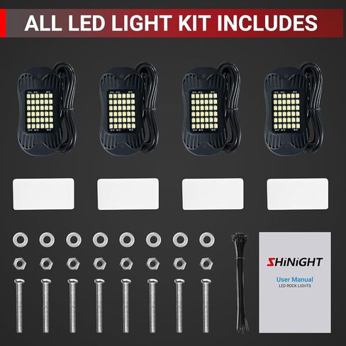 SHINIGHT 4 Pods White Rock Lights 6000K أبيض نقي فائق السطوع ضوء سفلي، أسلاك تمديد 10FT/3M لكل ضوء، 36 شريحة SMD LED، مقاومة للماء IP68، أضواء الصخور للشاحنات UTV ATV SUV Boats in Saudi Arabia