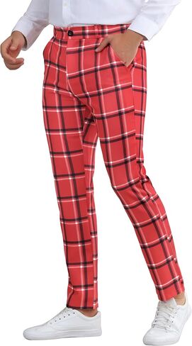 Lars Amadeus Plaid Printed Pants for Men's Regular Fit Flat Front Office Checked Slacks in Saudi Arabia