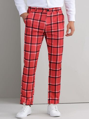 Lars Amadeus Plaid Printed Pants for Men's Regular Fit Flat Front Office Checked Slacks in Saudi Arabia